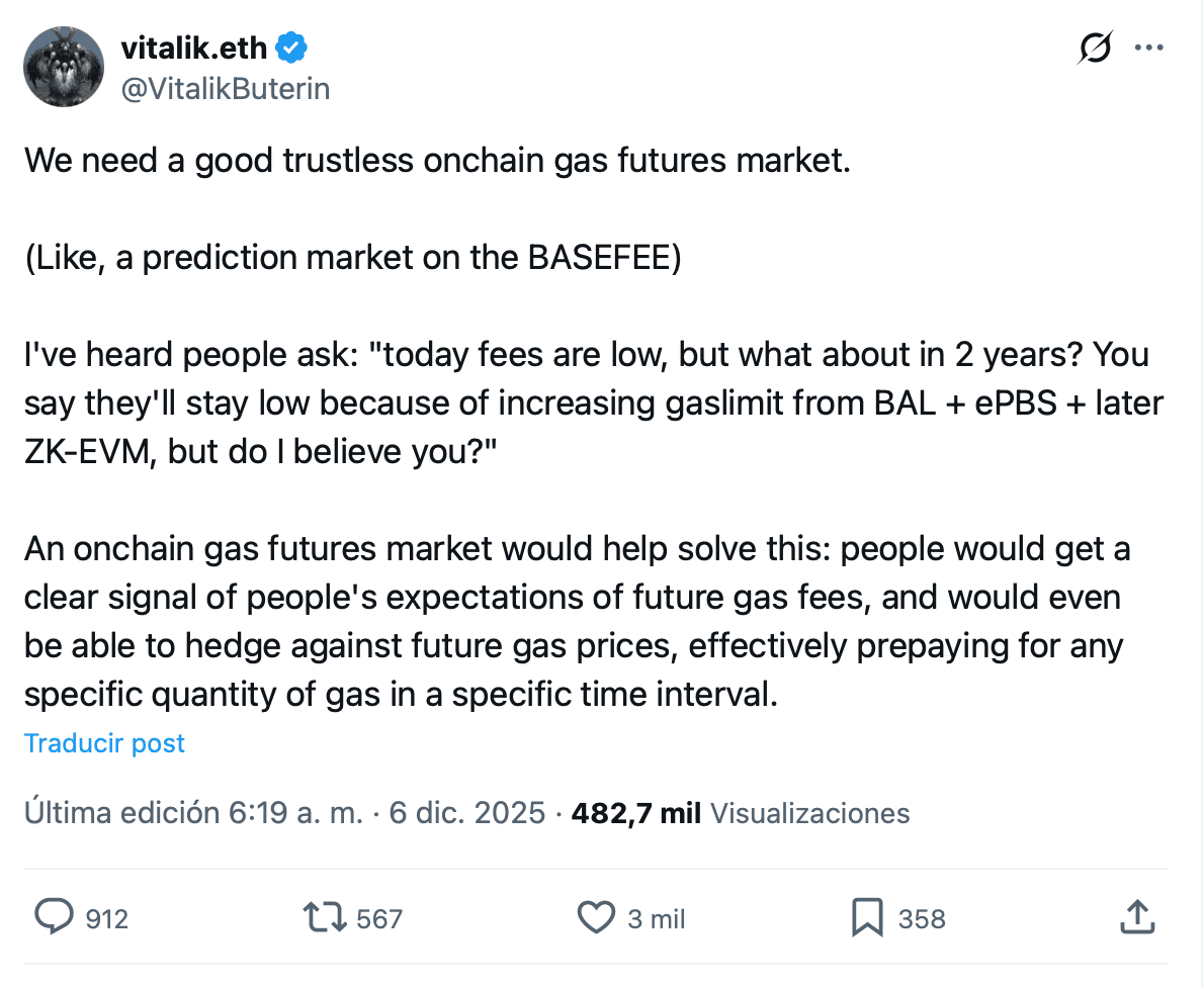 Vitalik Buterin discussing gas futures markets and hedging against gas prices